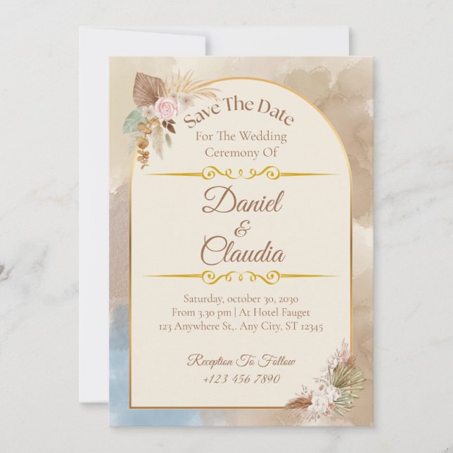 Boho Floral Arch Save the Date – Elegant Wedding  Invitation (Front)