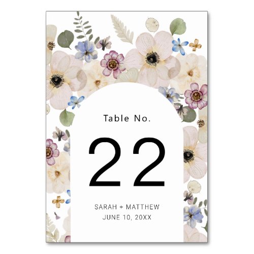 Boho Floral Arch Wedding Table Number