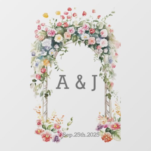 Boho Floral Arch with Monogram Wedding Floor Decal