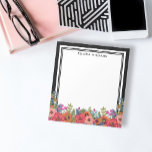 Boho Floral Arrangement - Black & White - Name Notepad<br><div class="desc">Floral notepad with a beautiful arrangement of bohemian flowers. Add your name in modern black letters.</div>