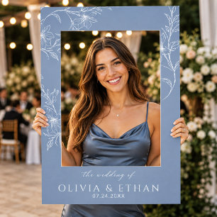 Boho Floral Art Dusty Blue Wedding Photo Selfie Frame