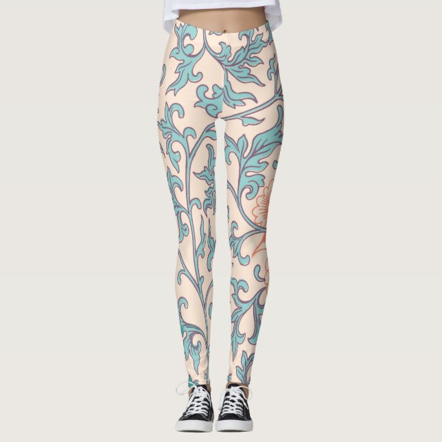 Boho floral, asian boho style leggings (Front)