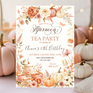 Boho Floral Autumn Afternoon Tea Birthday Party Invitation