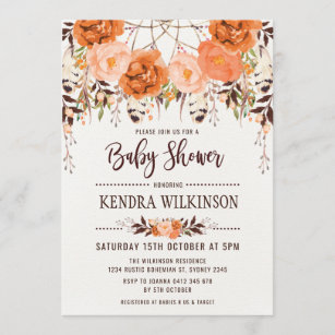 Boho Floral Autumn Baby Shower Invitation Rustic