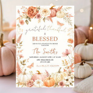 Boho Floral Autumn Grateful Thankful Blessed Invitation