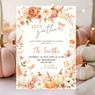 Boho Floral Autumn Let's Gather Thanksgiving Invitation