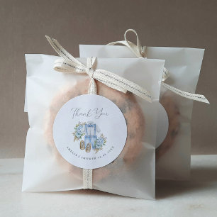 Boho Floral Baby Boy Shower Thank You Classic Round Sticker