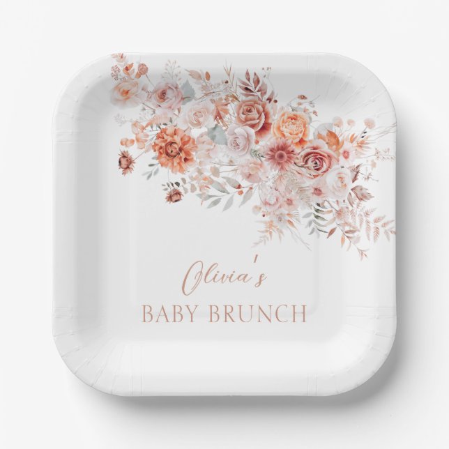 Boho Floral Baby Brunch Paper Plates (Front)