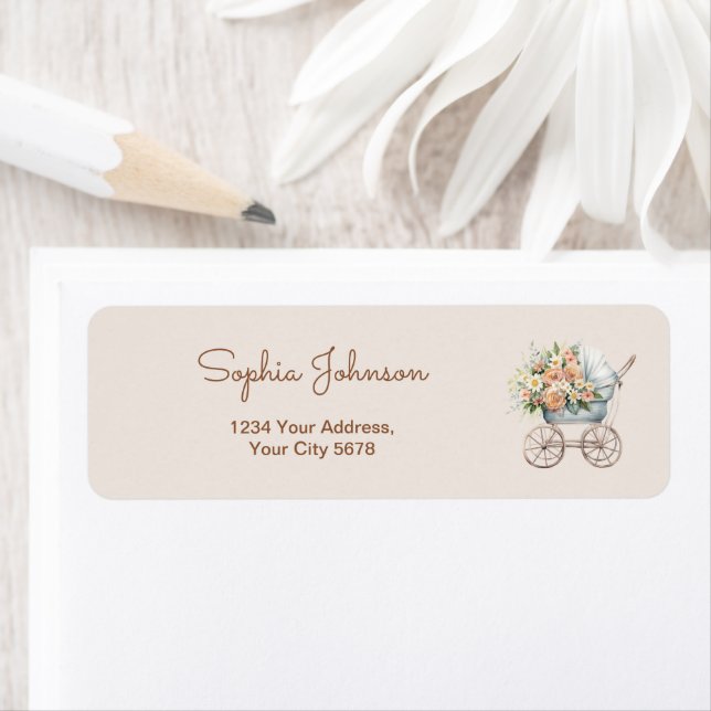 Boho Floral Baby Carriage Address Label (Insitu)