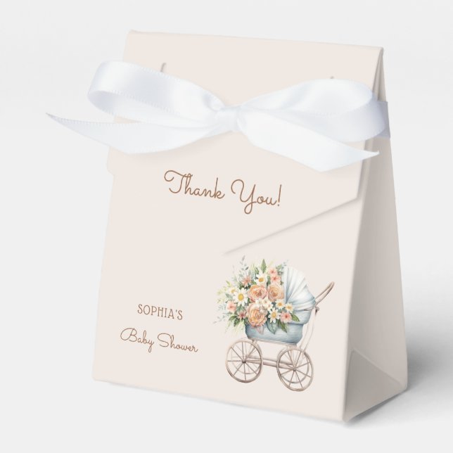 Boho Floral Baby Carriage Baby Shower Favor Boxes (Front Side)