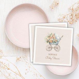 Boho Floral Baby Carriage Baby Shower Napkins