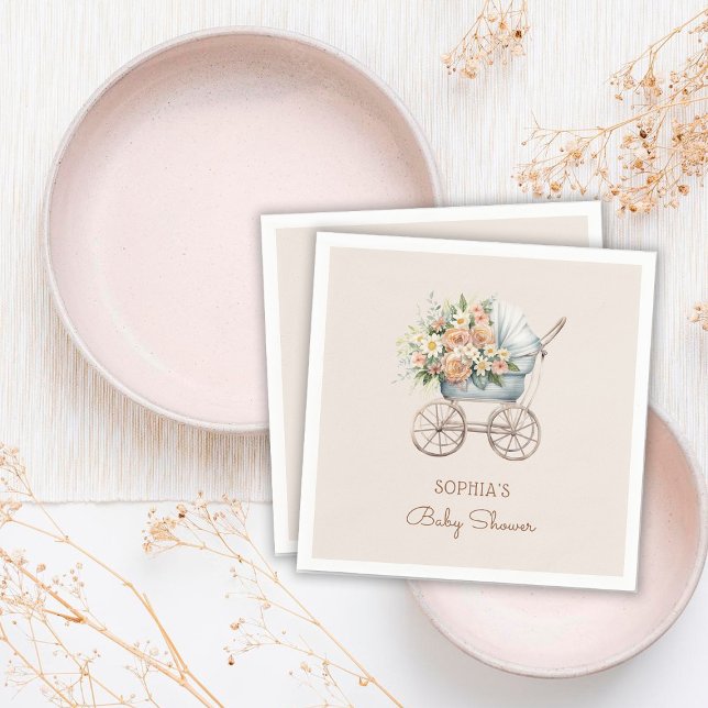 Boho Floral Baby Carriage Baby Shower Napkins (Creator Uploaded)