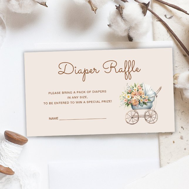 Boho Floral Baby Carriage Diaper Raffle Enclosure Card (Creator Uploaded)
