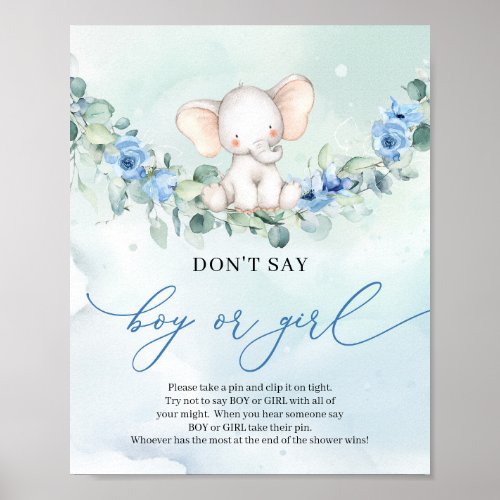 Boho floral baby elephant Donât Say BOY or GIRL Poster
