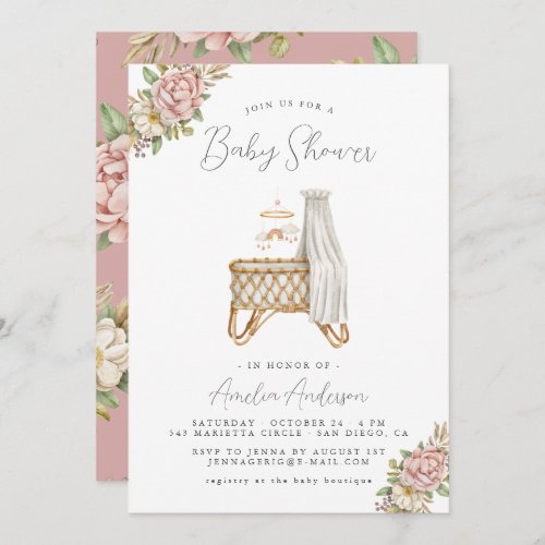 Boho Floral Baby Girl Shower Invitation