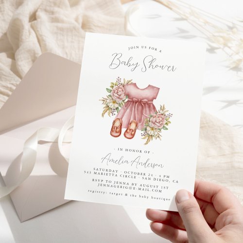 Boho Floral Baby Girl Shower Invitation