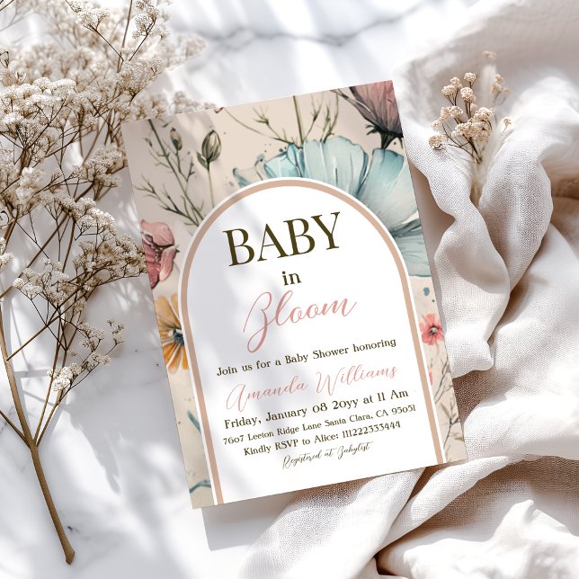 Boho Floral Baby in Bloom Baby Shower Invitation (Creator Uploaded)