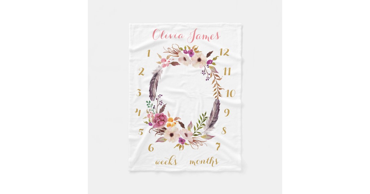 Boho Floral Baby Milestone Monthly Baby Blanket | Zazzle.com