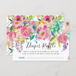 Boho Floral Baby Shower Diaper Raffle Ticket Invitation