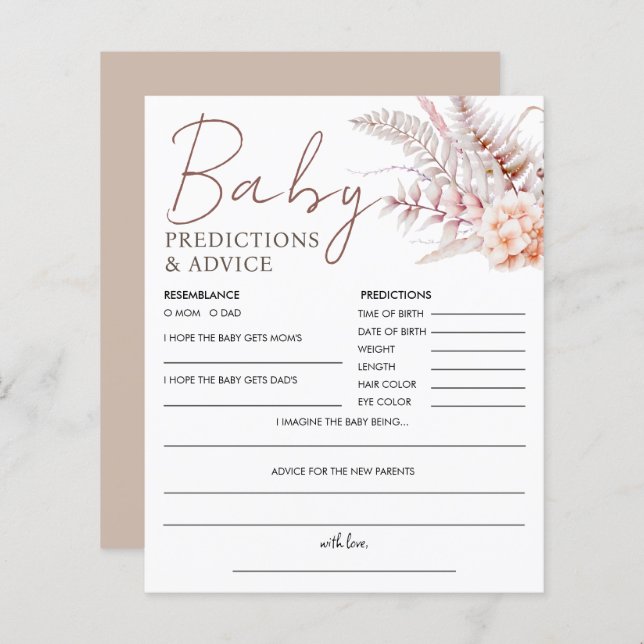 Boho Floral Baby Shower Game Prediction & Advice  (Front/Back)