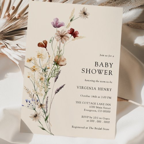 Boho Floral Baby Shower Invitation