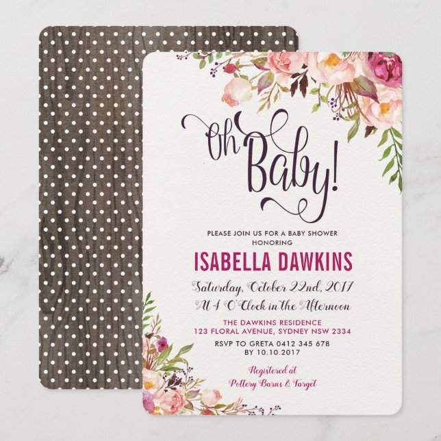 Boho Floral Baby Shower Invitation Rustic Flower (Front/Back)