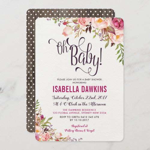 Boho Floral Baby Shower Invitation Rustic Flower