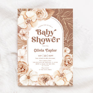 Boho Floral Baby Shower Mocha Invitation