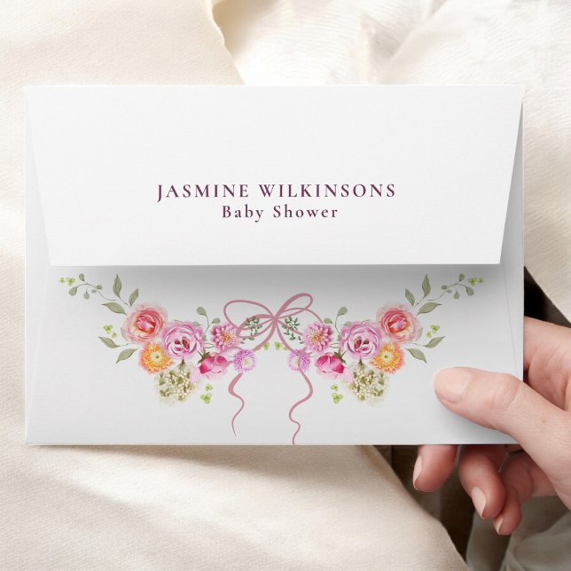 Boho Floral Baby Shower Pink Orange Envelope (Creator Uploaded)