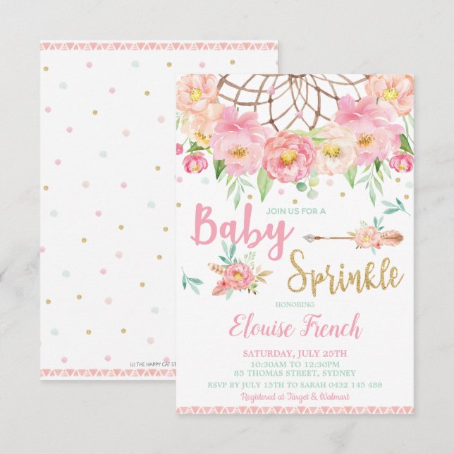 Boho Floral Baby Shower Sprinkle Dream Catcher Invitation (Front/Back)