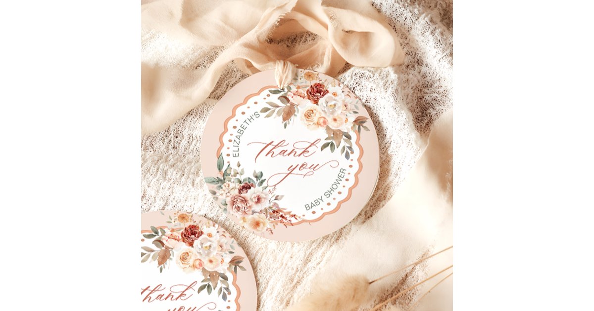 Boho Floral Baby Shower Thank You Favor Tags | Zazzle