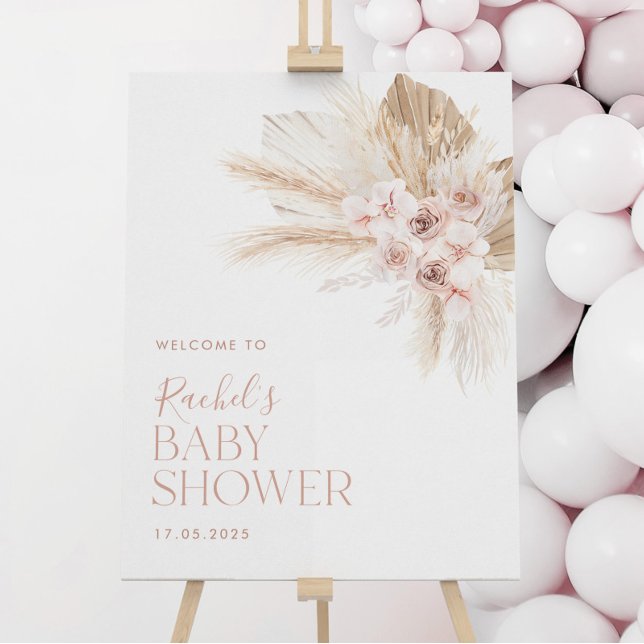 Boho Floral Baby Shower Welcome Sign Pink Girl (Boho Baby Shower Welcome Sign | Matching invitation available. )