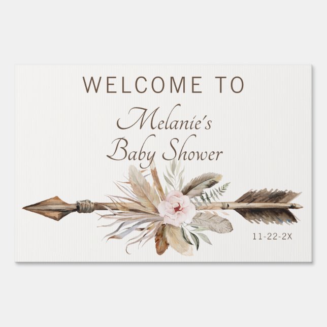 Boho Floral Baby Shower Welcome Sign – Woodland An (Front)