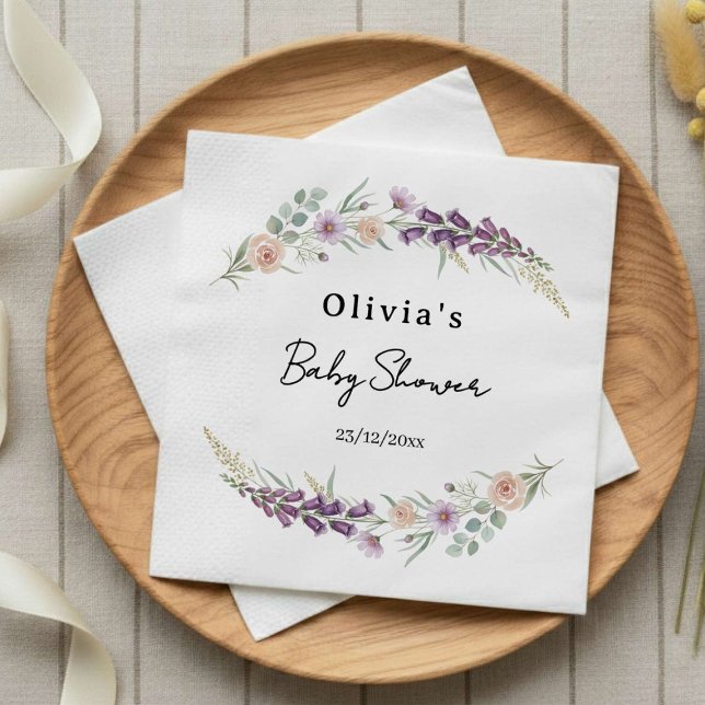 Boho Floral Baby Shower Wildflower Watercolor  Napkins (Creator Uploaded)