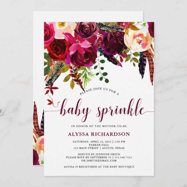 Boho Floral | Baby Sprinkle Invitation (Front/Back)