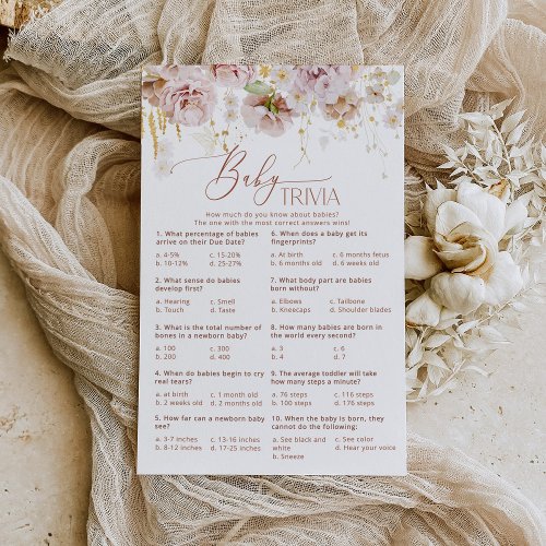 Boho floral  Baby trivia baby shower game