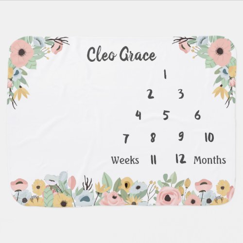 Boho Floral Baby Weekly Monthly Age Milestone Baby Blanket