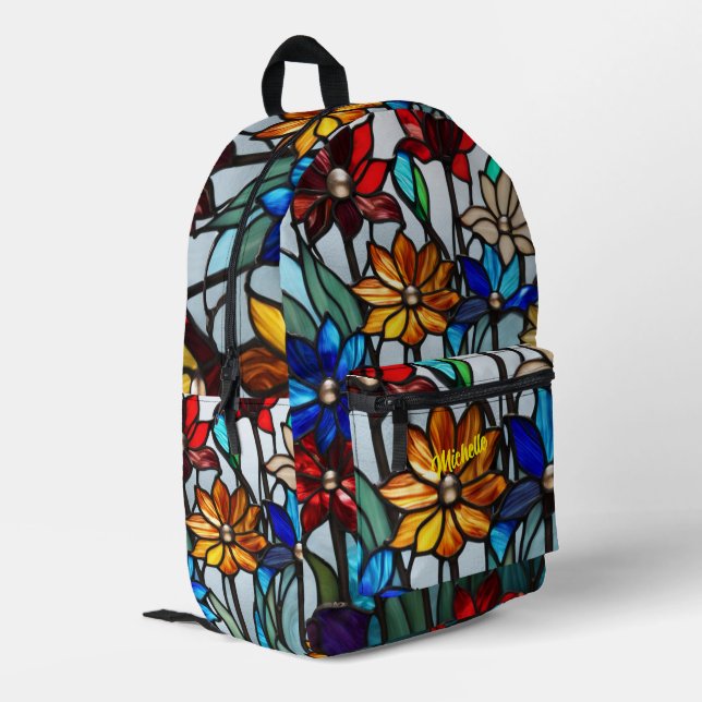 Boho Floral Backpack Flower Print Bookbag (Back Corner Left)