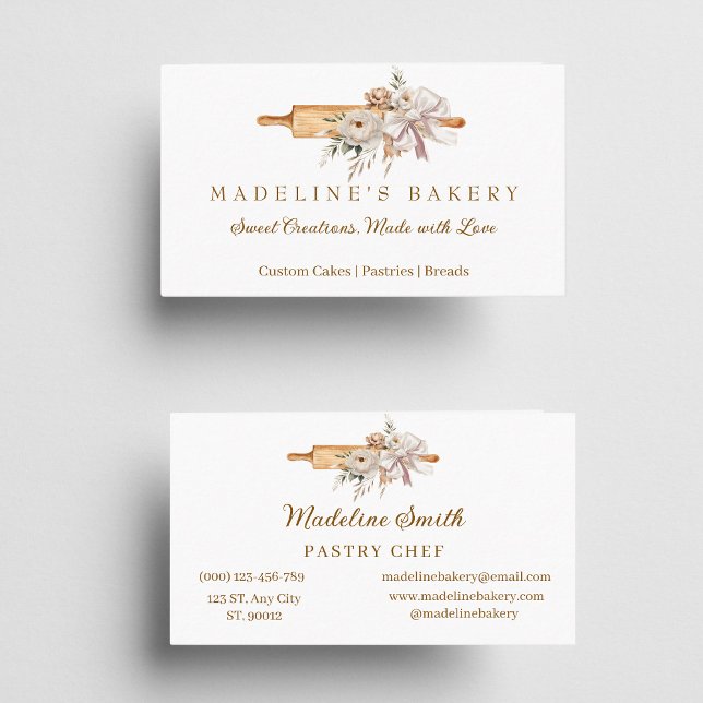 Boho Floral Bakery Rolling Pin Business Card (Creator Uploaded)