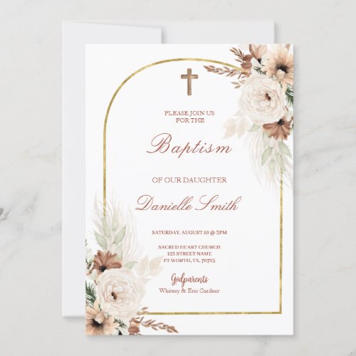 Boho Floral Baptism Invitation