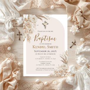 Boho Floral Baptism  Invitation