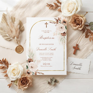 Boho Floral Baptism Invitation