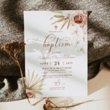 Boho Floral Baptism Invitation Optional Photo Back