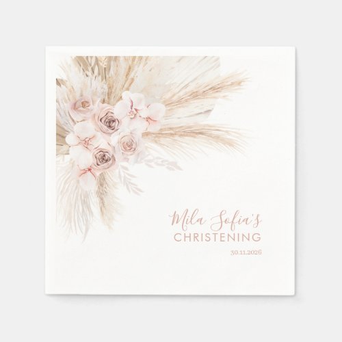 Boho Floral Baptism Napkins Girls Christening Pink