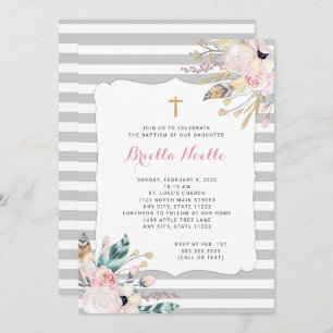 Boho Floral Baptism or First Communion invitations