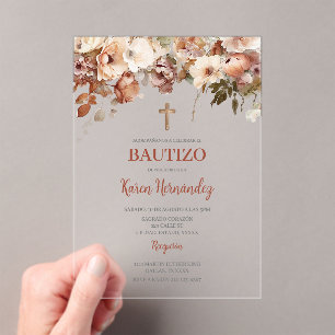 Boho Floral Baptism Spanish acrylic Invitation