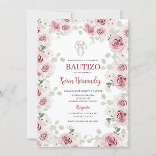 Boho Floral Baptism Spanish Invitation