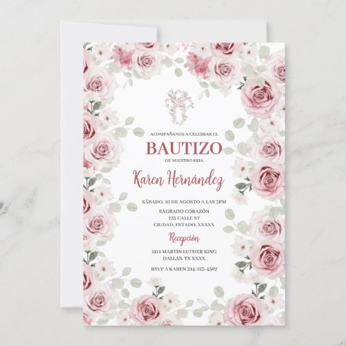 Boho Floral Baptism Spanish Invitation