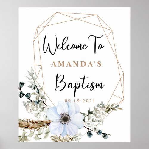 Boho Floral Baptism Welcome Poster