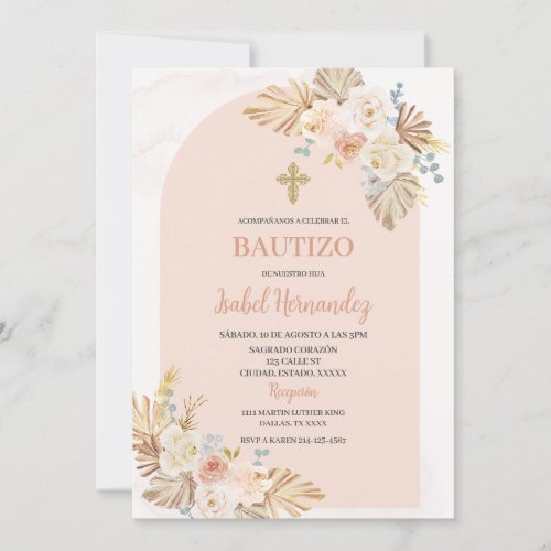 Boho Floral Bautizo Spanish Invitation